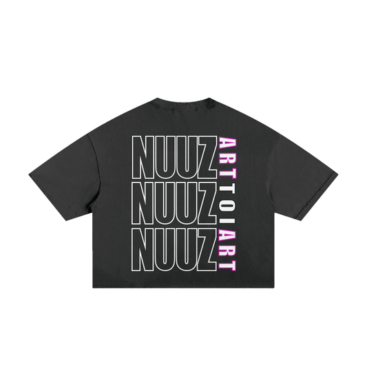 Moko Kauae with Nuuz Art Block Logos - Classic Frayed Boxy Tee