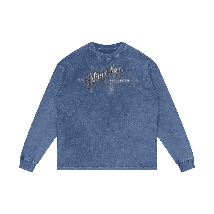 Full Nuuz Art Logo with Mataora - Long Sleeve Acid Wash Oversize Tee