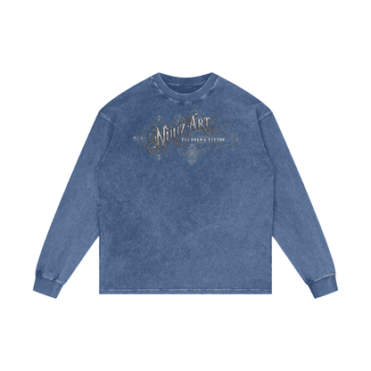 Full Nuuz Art Logo with Mataora - Long Sleeve Acid Wash Oversize Tee