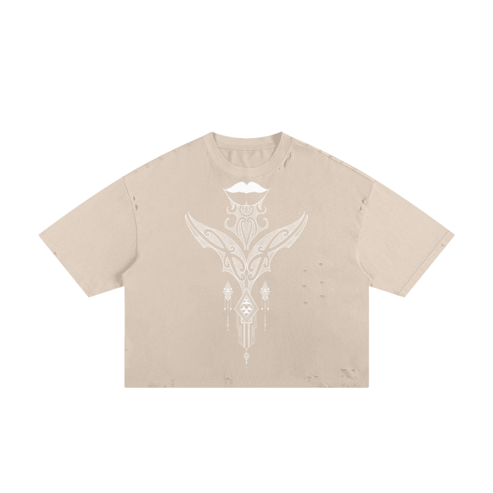Moko Kauae with Nuuz Art Block Logos - Classic Frayed Boxy Tee