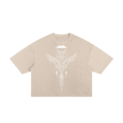 Moko Kauae with Nuuz Art Block Logos - Classic Frayed Boxy Tee