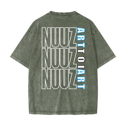Nuuz Art/ Taiaha chest & Full back print Snow Washed T-shirt