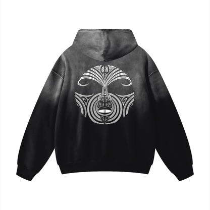 Double Print - Kauae and Mataora Acid Wash Oversized Hoodie