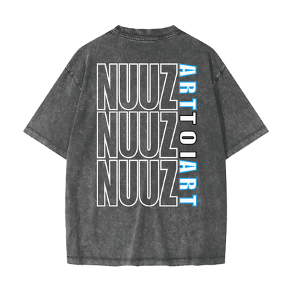 Nuuz Art/ Taiaha chest & Full back print Snow Washed T-shirt
