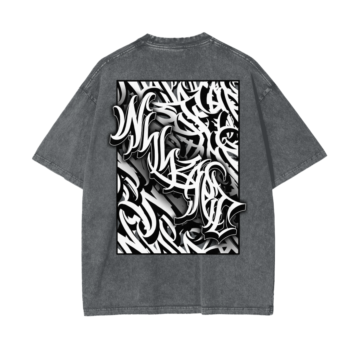 Oversize Snow Washed T-Shirt - Graffiti scripting full back print