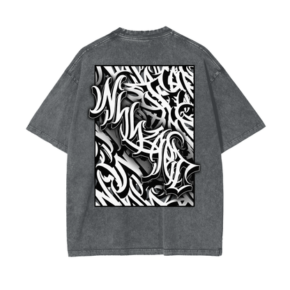 Oversize Snow Washed T-Shirt - Graffiti scripting full back print
