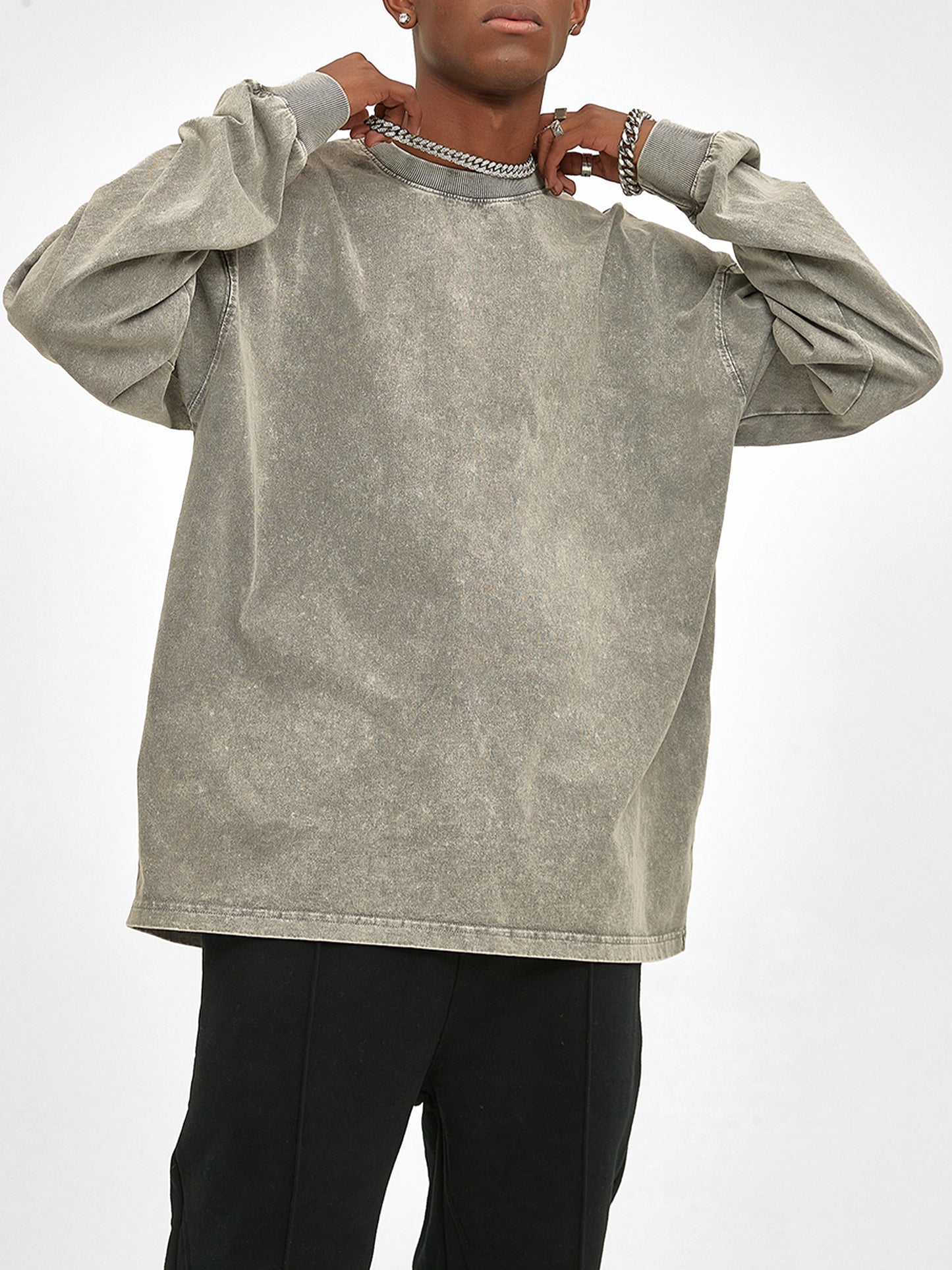 Full Nuuz Art Logo with Mataora - Long Sleeve Acid Wash Oversize Tee